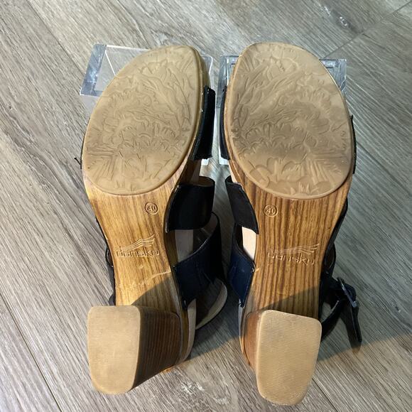 Dansko Ashlee Sandal Women Sz 40 EU 9-9.5 US Black Olive Burnished Calf Leather - Picture 9 of 13